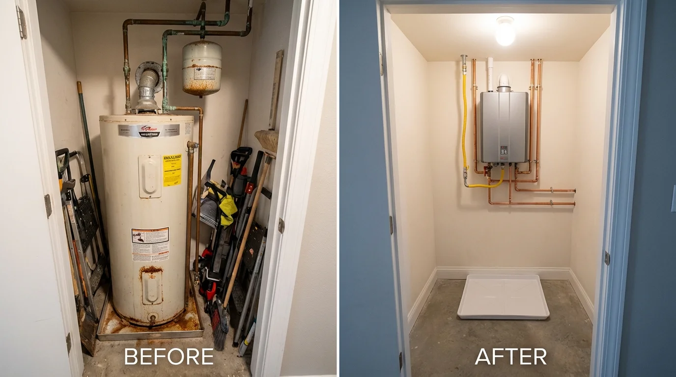 Tank water heater versus wall-mounted tankless unit comparison for Oberlin, OH homeowners